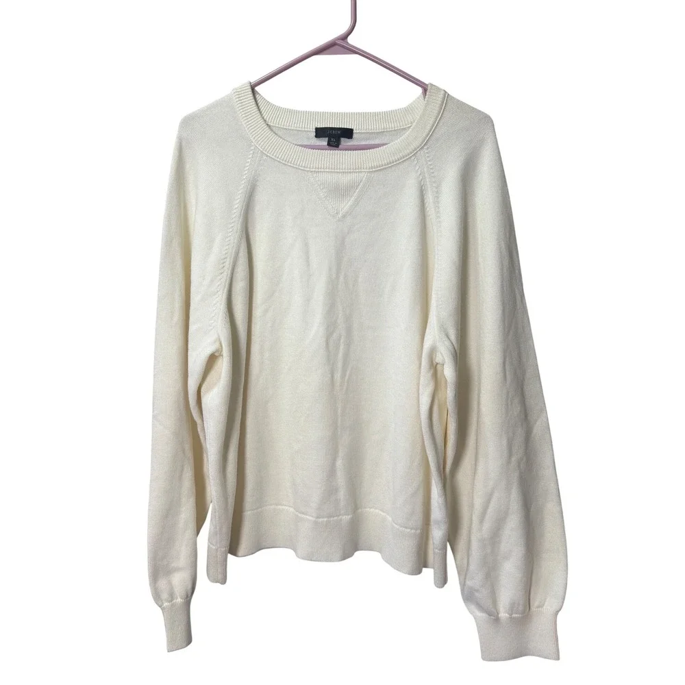 J. Crew Women's Crewneck Pullover sweater Ivory Sz XL Cotton/Cashmere Blend NWOT